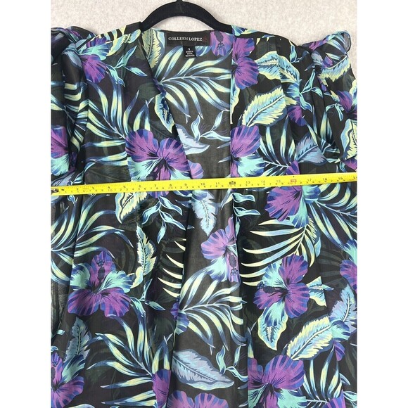 Colleen Lopez Blouse Womens Small Blue Floral Sheer Kimono Flowy Summer Vacation - Picture 6 of 14
